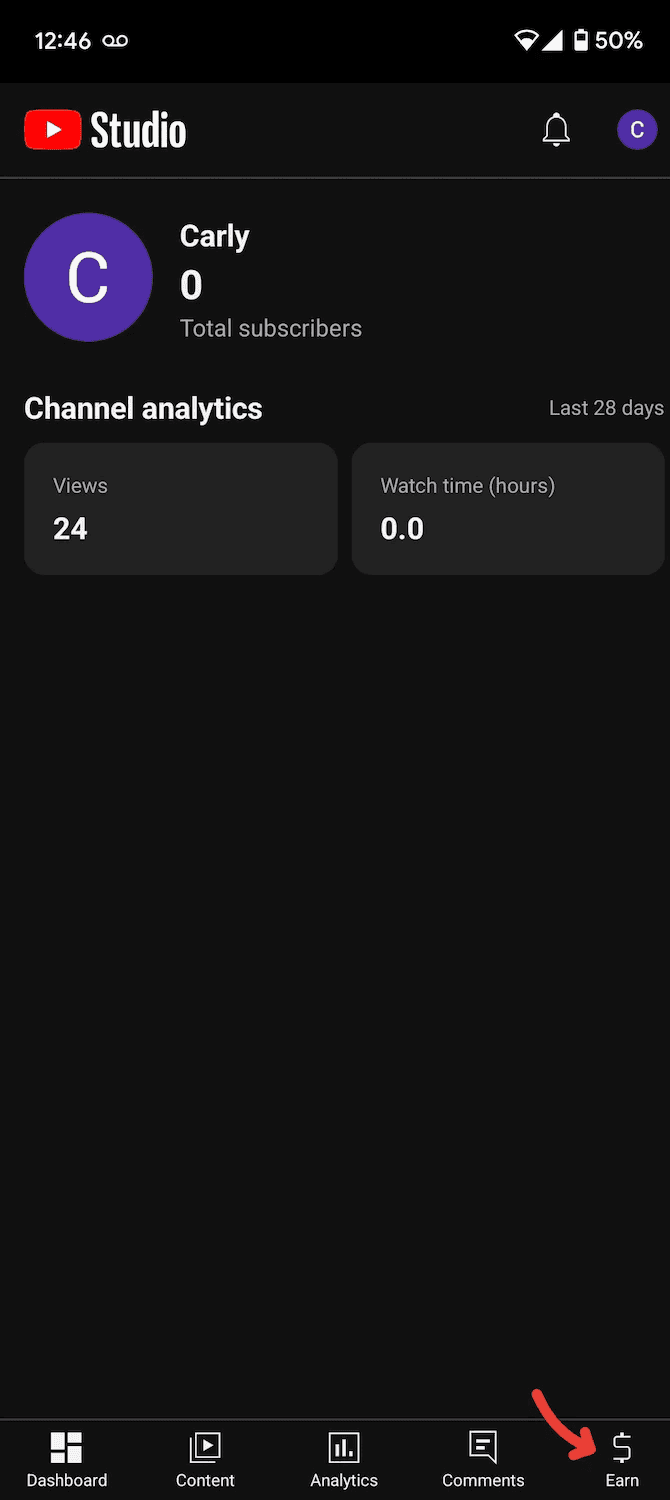 A screenshot of a mobile app's Studio dashboard. 