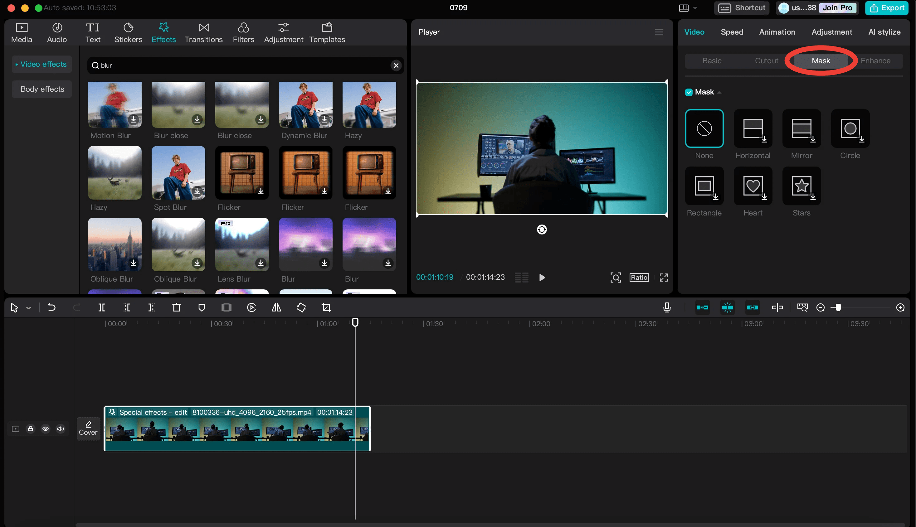 Use the mask tool on CapCutto blur a portion of your video