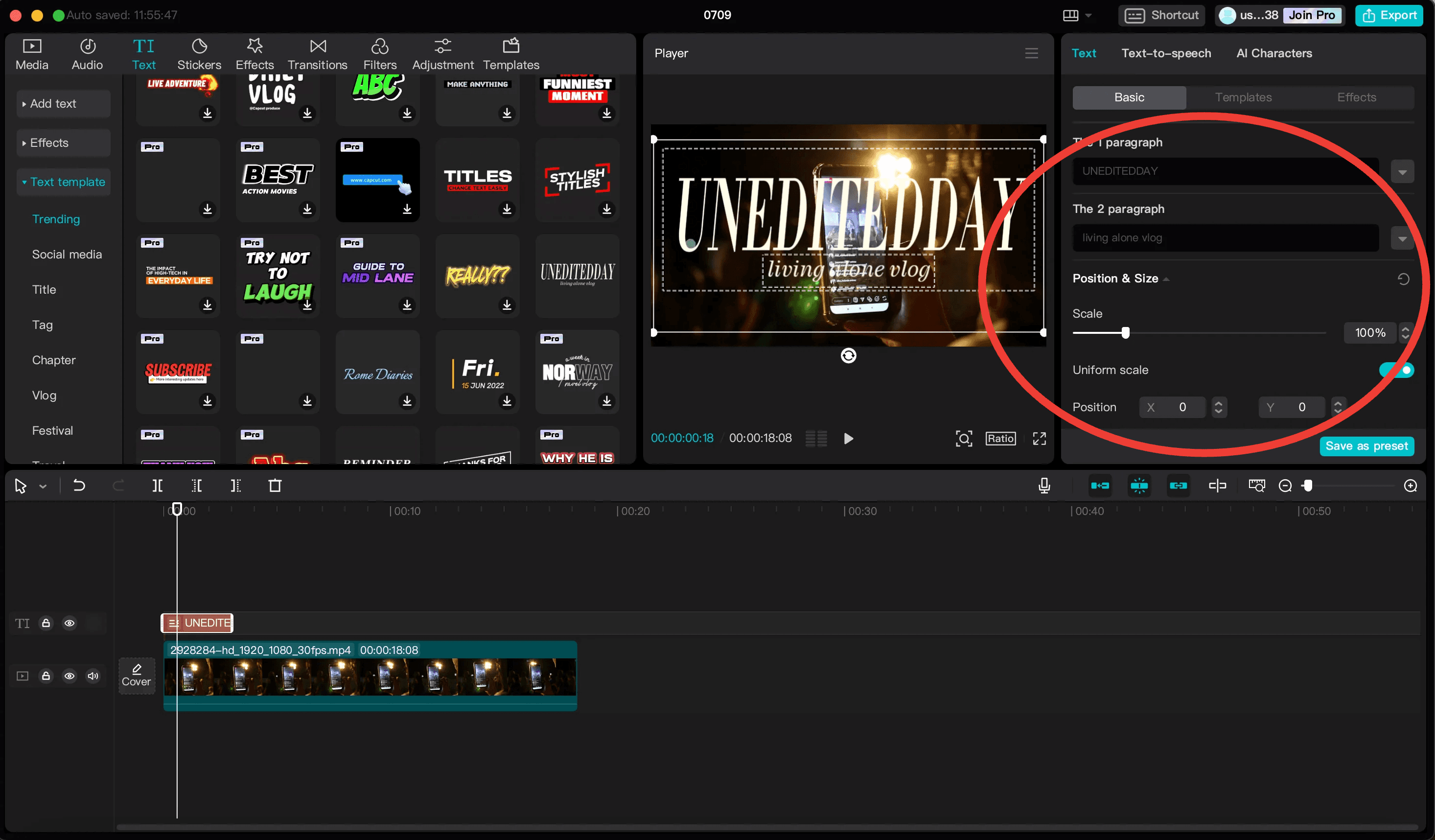 How to adjust the text's customization options on CapCut