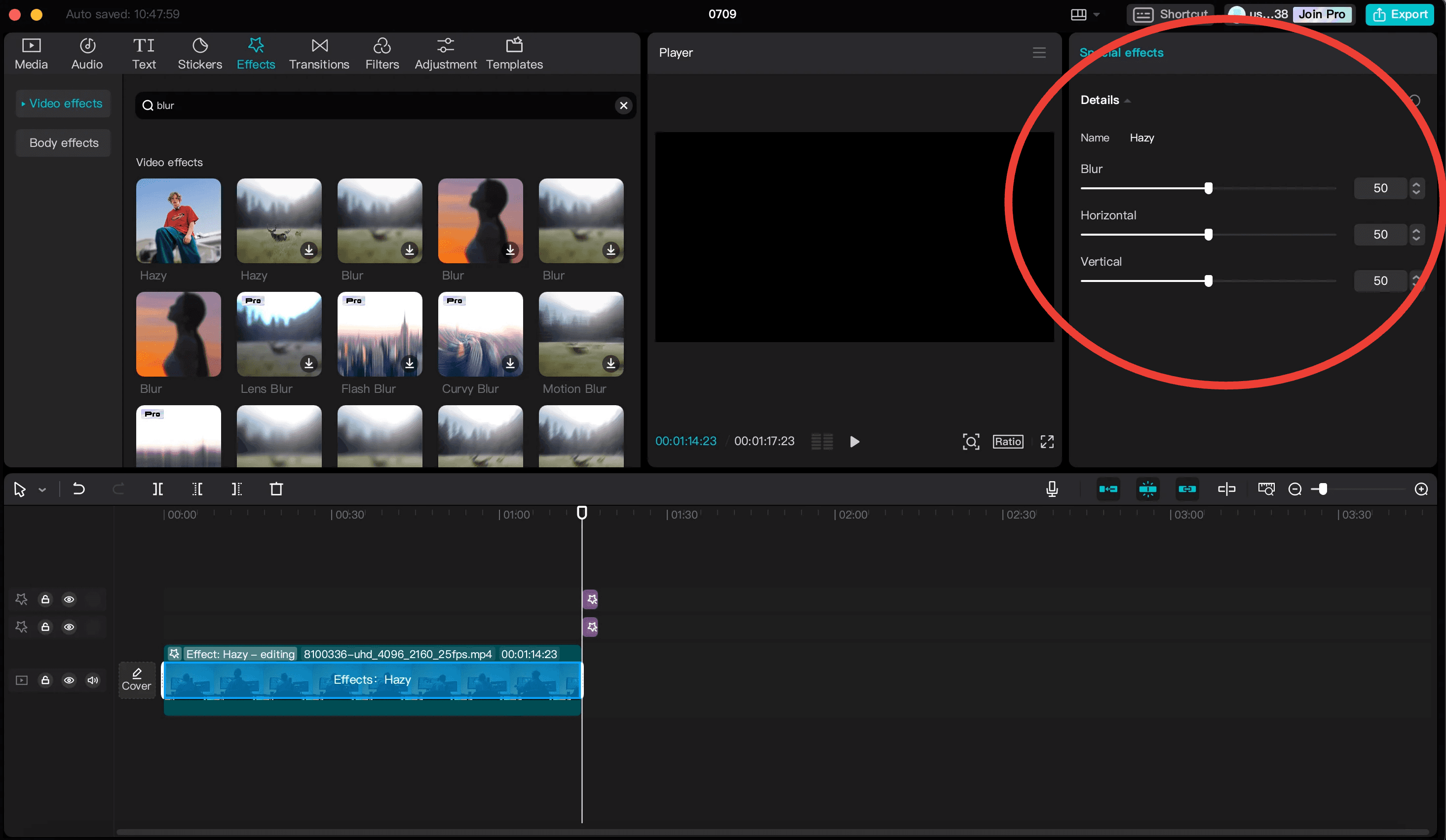 Adjust the blur's settings