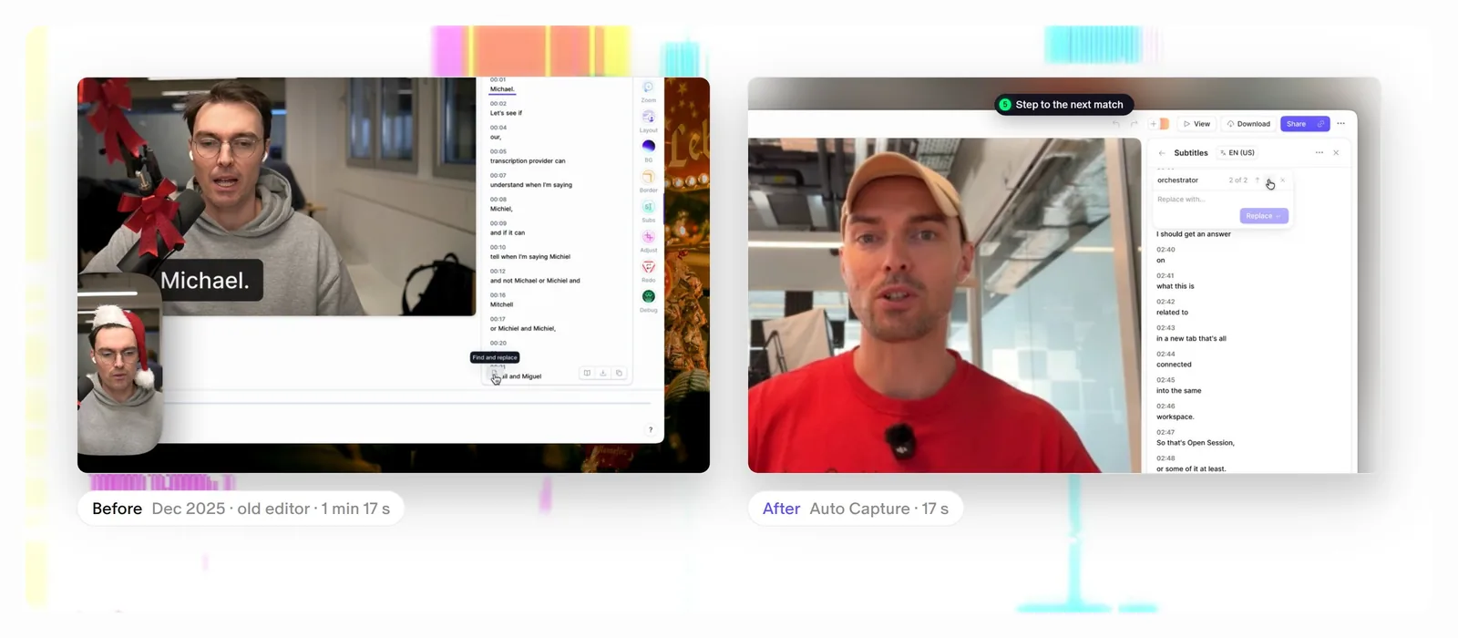 The old Find & Replace help video next to its Auto Capture replacement