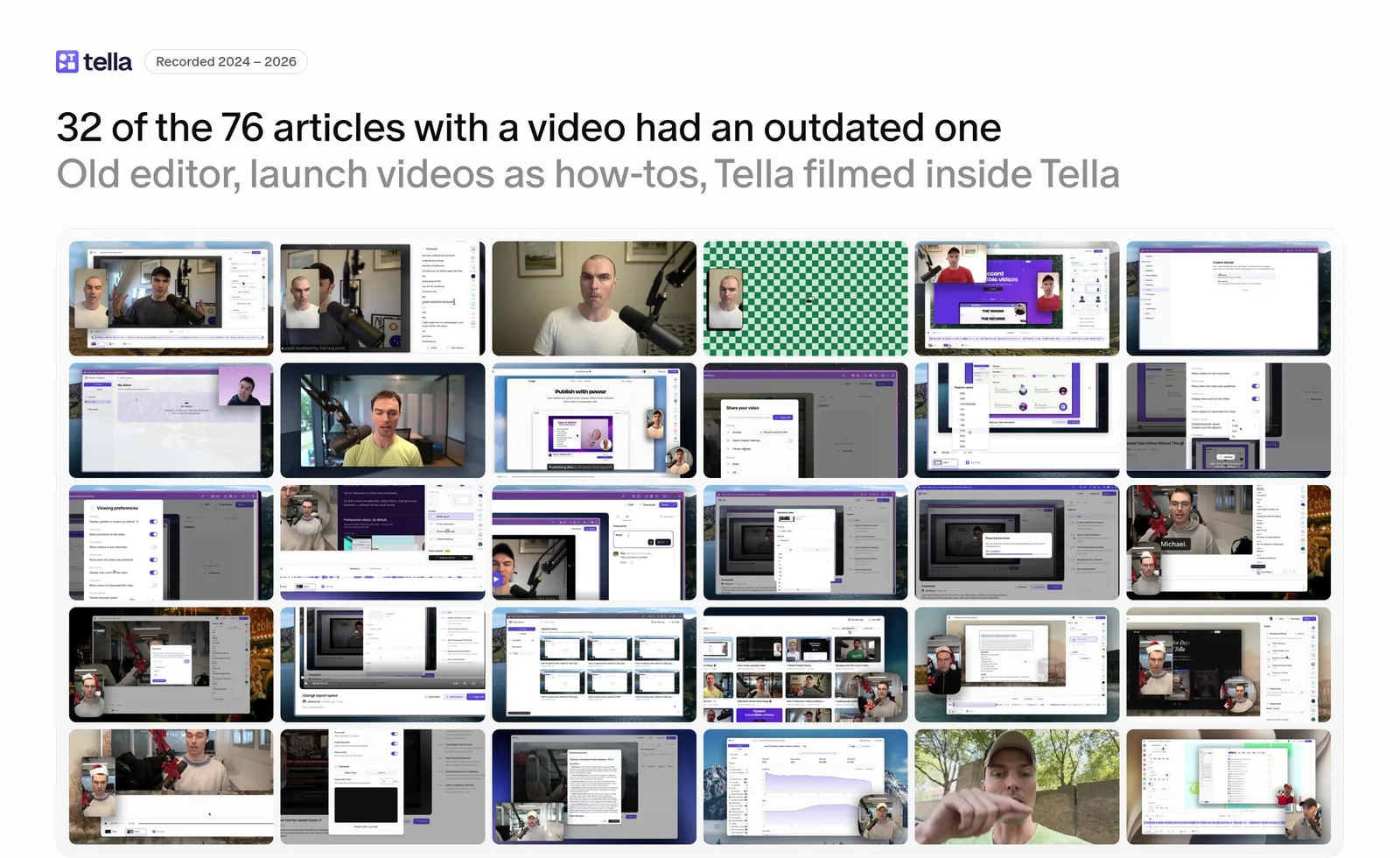 A grid of 30 of the 31 outdated help videos