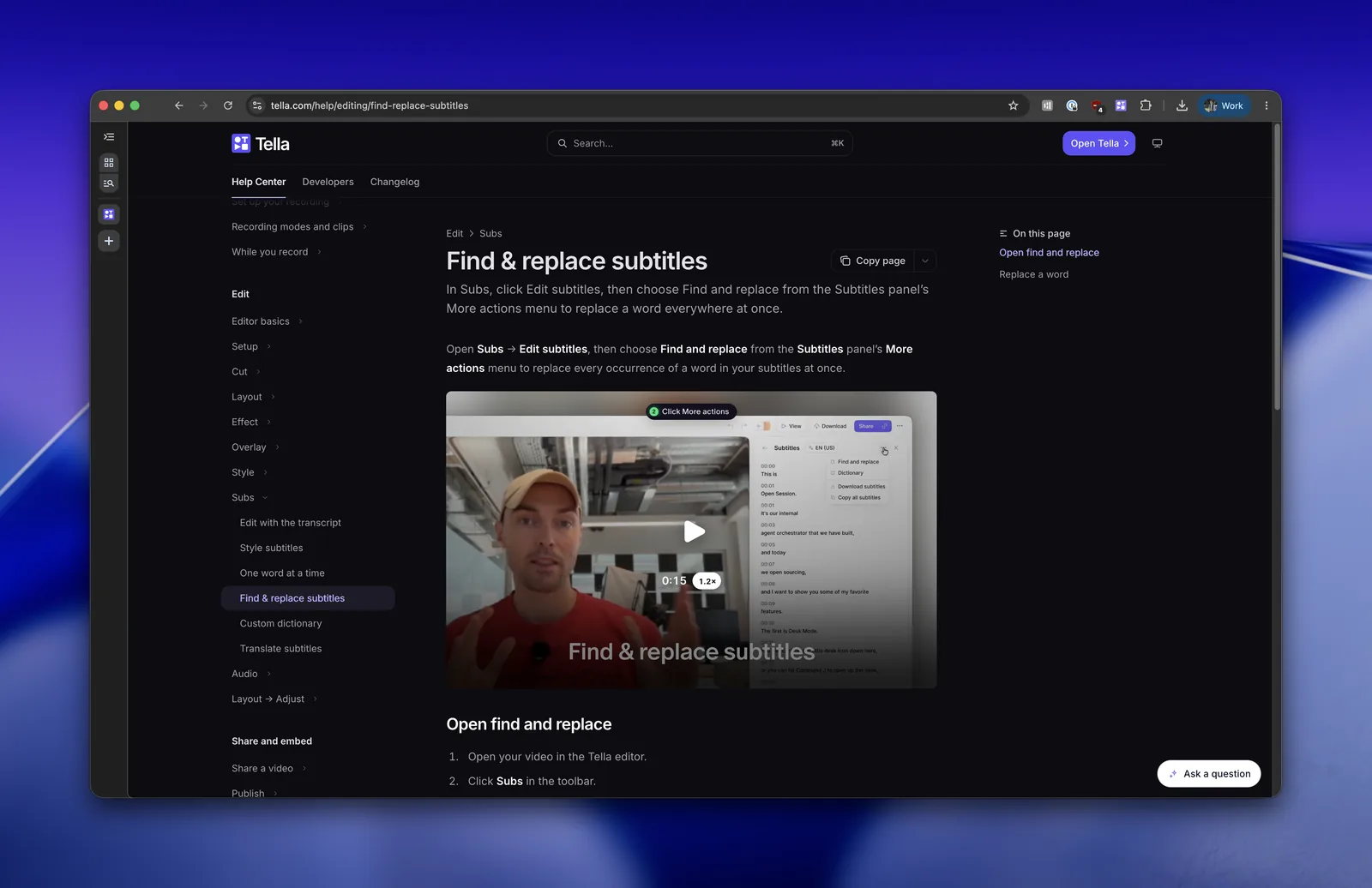 A live Tella help article with its new Auto Capture video